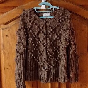 Liz Alig Wool  Brown Cardigan Sweater Handmade in Nepal Women Size Medium *Final